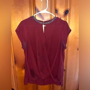 Bead-trimmed Wrap Blouse